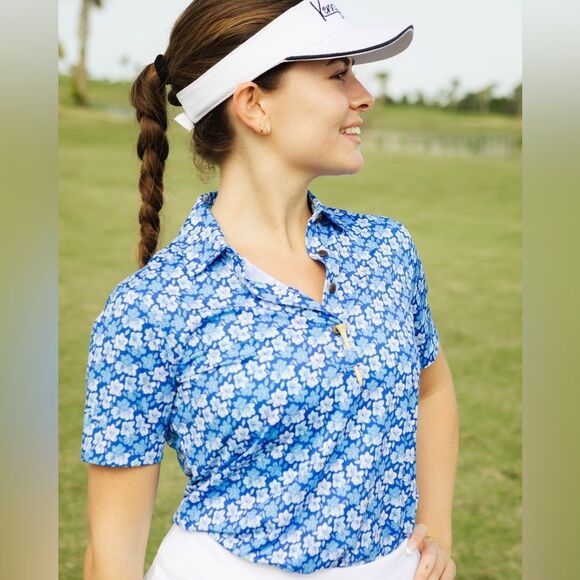 Kenny flowers THE AZALEAS blue ladies golf polo size L NWT in packaging - Picture 1 of 5